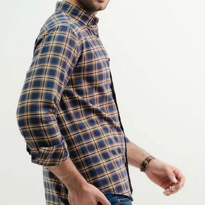 Camisas informales de franela de punto a cuadros de manga larga con cuello levantado y botones para hombre, moda personalizada OEM, precio barato, transpirable - Product Image 3