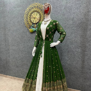 Launching New Designer Party Wear Look Heavy Embroidery Sequence Work Gown and <b>Jacket</b> Georgette Fabric Fully Stitched - Product Image 1