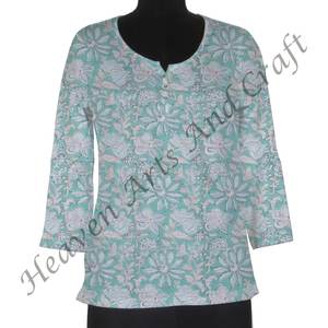 Top con estampado de bloques para mujer, diseños de Kurti para ropa informal, Kurtis de algodón indio para mujer en India, ropa informal de algodón con estampado Floral - Product Image 3