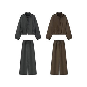 Ensemble 2 pièces pour femme, nouvelle mode 2025, haut court en tricot uni décontracté à manches longues, coupe classique, polyester/coton, veste respirante - Product Image 5