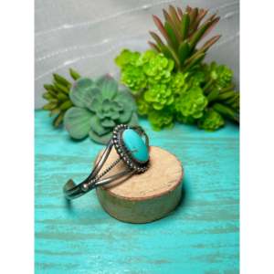Navajo Handmade Kingman Turquoise & Sterling <b>Silver</b> <b>Cuff</b> <b>Bracelet</b> Fashionable Accessory - Product Image 2