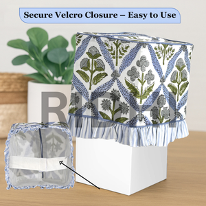 Ridhi Classic Eco-Friendly Durable Blue Ruffle 100% <b>Cotton</b> <b>Tissue</b> Box Cover Handmade Block Printed Home Hotel Restaurant Bedroom - Product Image 2