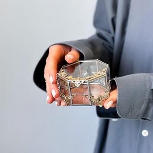 Présentoir à bijoux de couleur argent avec galvanoplastie dorée Boîte décorative en laiton à 3 trous en laiton pour le stockage - Product Image 1