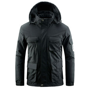 Heavy Duty Men's Winter Hiking Jacket Waterproof Stand Collar Hooded with Coated <b>Fabric</b> Zipper Wholesale from Manufacturer - Product Image 1