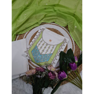 Premium Chanderi Embroidered Kurti with Bottom & Heavy Jacquard Dupatta Traditional Indian <b>Suit</b> Set - Product Image 1