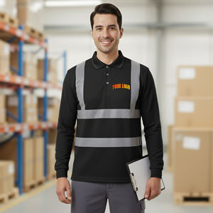 High-Visibility ANSI Class 2 Polyester Safety Shirt for Men Reflective Tape LED Flash Breathable Comfortable Workwear <b>Polo</b> Shirt - Product Image 6