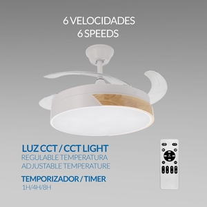 LEDUNI moderno ventilatore da soffitto a LED 72W con 6 velocità 4 lame estensibili in legno da 42 pollici e telecomando silenzioso motore a corrente continua