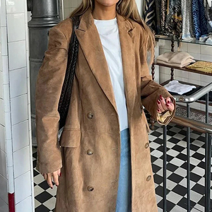 Abrigos largos de solapa Retro con cinturón para mujer, chaquetas de doble botonadura, abrigo de bolsillo de piel sintética, abrigo de otoño 2025 para mujer, nuevas prendas de vestir exteriores - Product Image 4