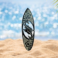 Décoration murale de planche de surf en bois hawaïen 50 cm thème de l'océan tropical artisanal avec des sculptures de tortues de mer et de dauphins
