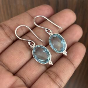 Pendientes de Aro de Plata de Ley 925 con Cristal de Aguamarina, Forma Ovalada, Regalo Elegante para Mujer - Product Image 2