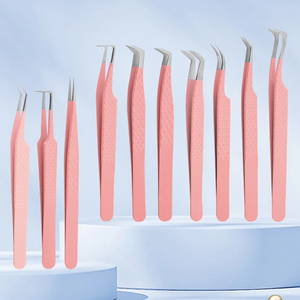 MORGANS INDUSTRIES – Ensemble de pinces à cils de précision en acier inoxydable, prise en main fine et parfaite, durables, couleur rose, pointe lisse, 10 pièces - Product Image 5