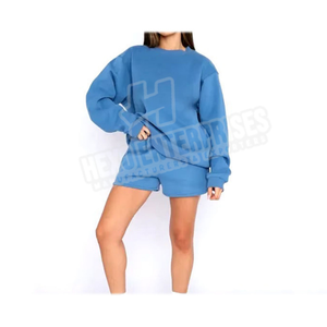 Chándal personalizado de algodón para mujer, ropa de entrenamiento para correr, conjunto de 2 piezas, ropa deportiva de gran tamaño, pantalones cortos de cuello redondo, chándales, conjunto de Jogger - Product Image 6