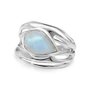 Anillo de declaración de piedra lunar arcoíris de plata de ley 925, anillos de joyería costera, regalo de piedra natal de junio para novia, esposa, ropa de amor - Product Image 4