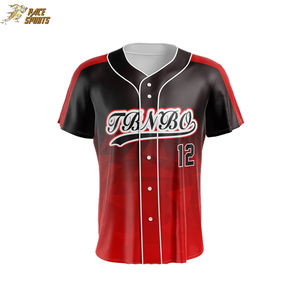 เสื้อเบสบอลสีดำแดง ไซส์ใหญ่ ผลิตตามสั่ง แห้งเร็ว ระบายอากาศ ป้องกันแบคทีเรีย พร้อมปักหมายเลขทีมและโลโก้ ผลิตจากโพลีเอสเตอร์ 100% - Product Image 2