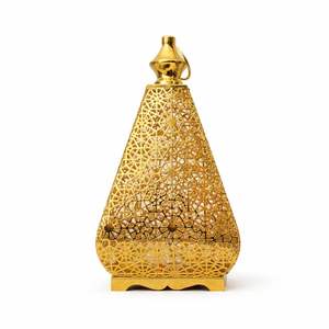 Elegant Gold Metal <b>Moroccan</b> <b>Lantern</b> with Geometric Cutwork Soft Ambient Glow Perfect for Festive Home Decor - Product Image 1