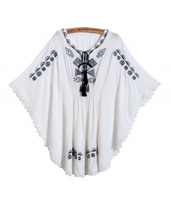 เสื้อแขนยาวคอวีปักด้วยมือสำหรับผู้หญิง2023เป็นมิตรกับสิ่งแวดล้อมทรงหลวมสไตล์หวานลายสีทึบทอธรรมดาธรรมชาติ - Product Image 1