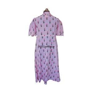 Vestido Midi Informal Vintage de Algodón 100%, Estampado Floral Digital, Transpirable, Lavado en Seco, Color Rosa, Cuello en V, Mangas Cortas, Cintura Natural - Product Image 6