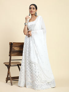 Trendmalls Lehenga Choli para Mujer, Corte en A, Color Blanco Natural, Georgette Bordado, Ecológico, Transpirable, con Dupatta (L67) - Product Image 3