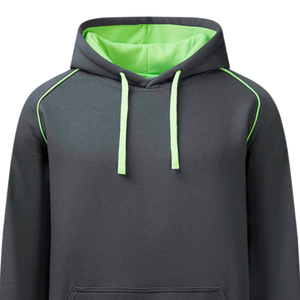 Sweat-shirt à capuche en molleton de coton gris foncé avec doublure vert fluo, vêtement de sport décontracté, sweat-shirt uni sans motif - Product Image 4