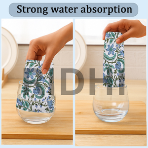 RIDHI Columbia Blue <b>Waffle</b> Cotton Dish <b>Towel</b> Handmade Block Printed Eco-Friendly Floral Pattern Quick Dry Absorbent Soft - Product Image 5