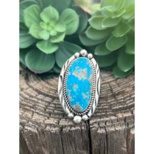 Tony Yazzie Handmade Kingman <b>Turquoise</b> Sterling Silver Bezel Set Adjustable <b>Ring</b> Size 8.5 - Product Image 1