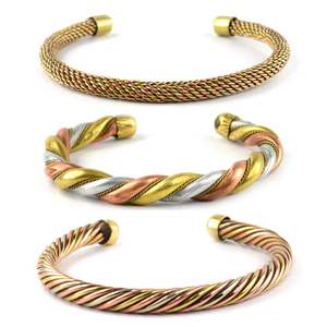 Men's and Women's Classic <b>Copper</b> Cuff <b>Bracelet</b> with Diamond and Pearl Stainless Steel Alloy Material for Wedding Party Gift - Product Image 5