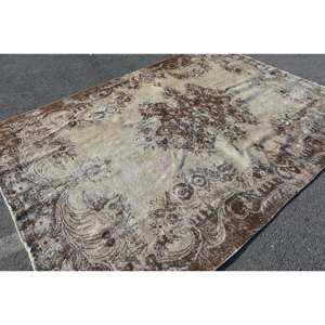 Vintage Brown Beige Handmade Turkish <b>Rug</b> 6.6 X 9.3ft Classic Style for Living Room Bedroom <b>Bedside</b>-Rectangular Hallway Pattern - Product Image 4