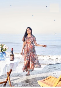 Viscose Premium Chiffon with Digital Prints with Fancy <b>Brooch</b> One Piece Dress - Product Image 6