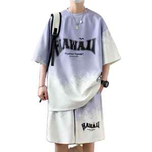 Nouvel ensemble d'été pour homme : T-shirt et short, style urbain vintage, respirant, tricoté 100% coton, imprimé, deux pièces, coupe ajustée - Product Image 2