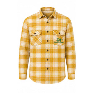 เสื้อเชิ้ตทำงานแขนยาวลายสก๊อตสีเหลืองสำหรับผู้ชาย ผ้าฝ้าย สวมใส่สบาย แฟชั่นยูนิฟอร์ม - Product Image 2