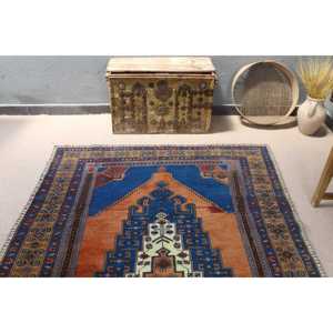 พรมวินเทจขนาดใหญ่ 5.3x9.6 ฟุต สีน้ำเงินตุรกี พรมสีพื้น - Product Image 4