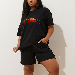 Offre Spéciale 2025 T-shirt femme à manches courtes surdimensionné 100% coton T-shirt logo personnalisé ensemble court pour les femmes - Product Image 1