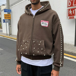 Sudadera con Capucha Corta y Holgada de Algodón con Cierre Completo para Hombre, Sudadera Personalizada de Felpa de 500 Gsm de Alta Calidad con Cierre - Product Image 2