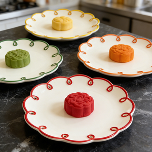 Vaisselle en céramique peinte à la main avec dentelle <span class=keywords><strong>creuse</strong></span> française personnalisée en gros, design vintage, ensemble de plats et de gobelets pour desserts pour les fêtes - Product Image 4