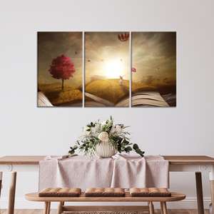 Impression sur toile Nature Inside Book : Art mural abstrait en verre trempé, lot de 3 toiles - Product Image 1