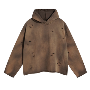 Fashionwear Hot Selling Custom Ripped Streetwear Style Winter Pullover Hoodie Distressed Cotton Fleece Acid Washed Hoodies - Product Image 3