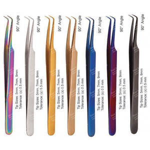 Pince à épiler Sharpinst en acier inoxydable à angle de 90 degrés pour extensions de cils, revêtement plasma multicolore pour perruques en dentelle - Product Image 1