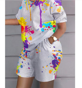 Mode impression femmes t-shirt ensembles courts été imprimer chemises shorts tenues ensembles pour femmes - Product Image 6