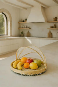 Nouveau dôme alimentaire en osier rotin et incrustation de nacre couverture alimentaire avec plateau de service fait main en maille avec couvercle pour décor de Table à manger - Product Image 4