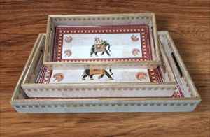 Premium Glossy <b>Printed</b> Wooden Tray Set with Gold Foil Finish Durable and Stylish Serving Tray for <b>Coffee</b> Snacks Use - Product Image 5