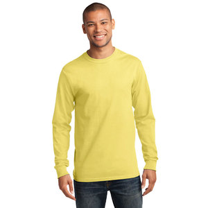 Camiseta de manga larga de algodón con logotipo personalizado amarillo Camiseta deportiva Lisa informal en blanco para hombre - Product Image 4