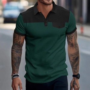 LLU, nueva camisa POLO de manga corta con bolsillo de gofre empalmado para hombre transfronterizo, ropa informal con solapa para hombre - Product Image 5