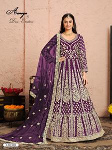 Vestido Anarkali DE TRABAJO bordado con hilo de red de diseñador más reciente de Fab Zone - Product Image 3