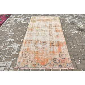 Tapis turc vintage, tapis d'appoint 3,8x7,3 pieds, tapis oriental orange et bleu - Product Image 1