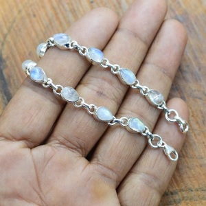 Pulsera de Plata de Ley 925 con Cadena Clásica y Piedra Lunar Arcoíris en Forma de Gota de Agua para Mujer, Uso Diario - Product Image 2