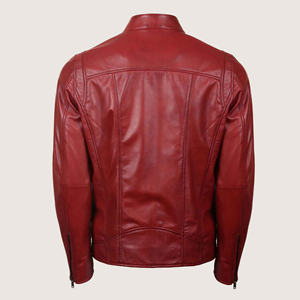 Chaqueta de cuero genuino de cordero negro para hombre, estilo motero, vintage, roja, para invierno. - Product Image 4