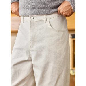 Jean droit pour homme tendance, style vintage, beige délavé, coupe large, écologique, respirant, style streetwear, taille 26 - Product Image 3