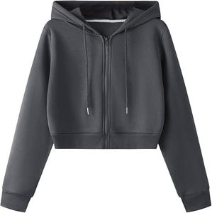 Sweats à capuche zippés courts pour femmes Haut athlétique à manches longues Soutien-gorge de sport amical - Product Image 2