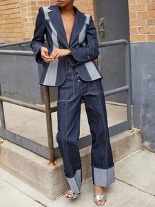 Ensemble en Jean pour Femme Automne 2024, Haut Décontracté à Col Rabattu et Pantalon en Jean Taille Haute, Tenue Streetwear Tendance Deux Pièces - Product Image 5