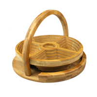 Panier pliant en bambou sculpté à 4 petites fleurs, multi-compartiments, pour fruits secs et noix, plateau portable, dessous de verre, pour mariage et fête